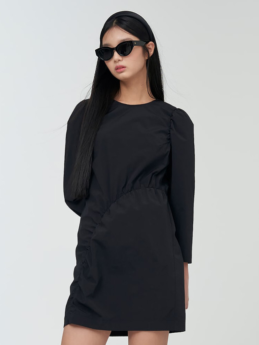 Shirring Volume Sleeve Mini Dress  Black (KE2271M035)