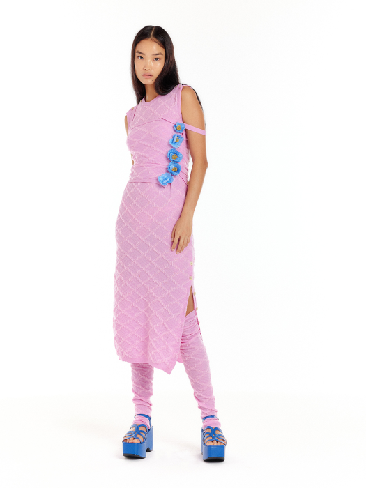 UDEE Logo Jacquard Sleeveless Knit Top - Light Pink