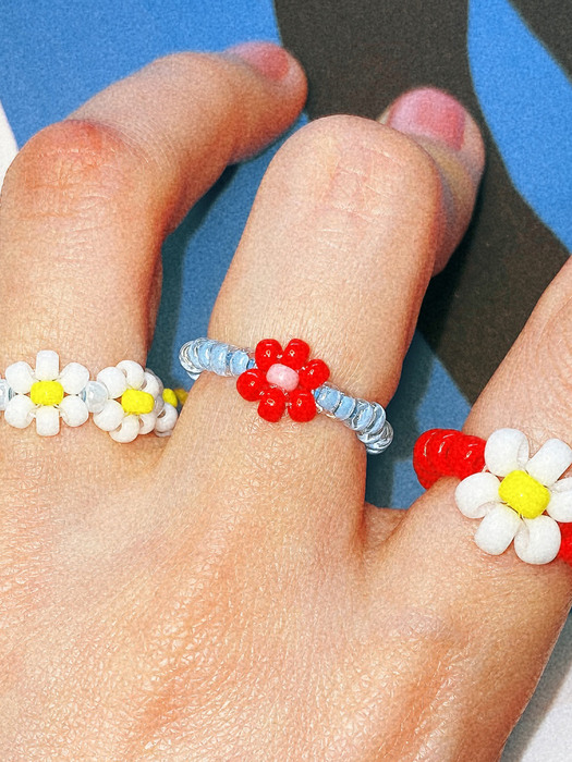 Red Bell Flower Beads Ring 비즈반지