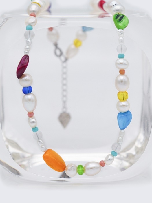 Mother of pearl and water pearl play Necklace 담수 진주 비즈 컬러자개 플레이 포인트 목걸이