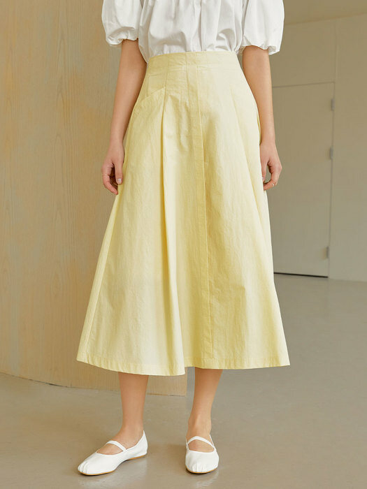 Pintuck flare long skirt (yellow)