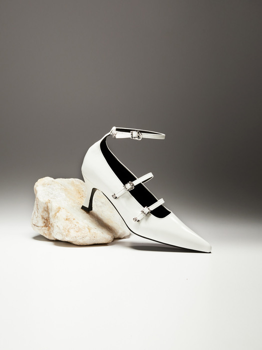 Stiletto three strap heel white