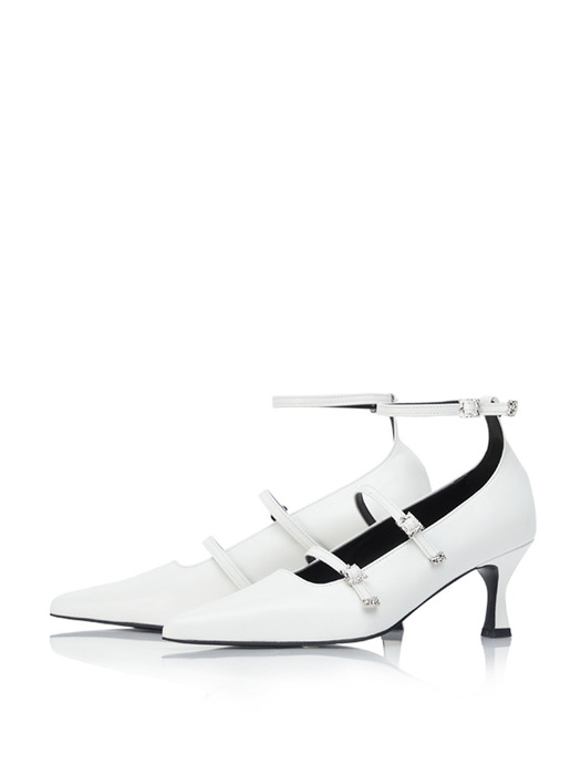 Stiletto three strap heel white