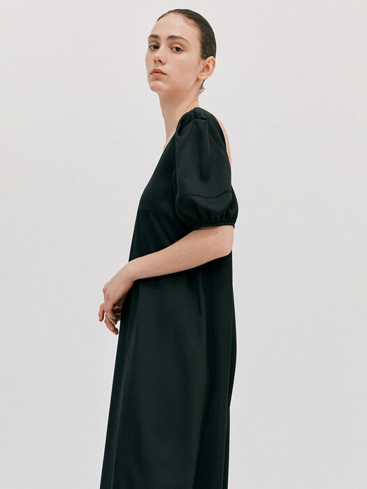 Puff Sleeve Long Dress_Black