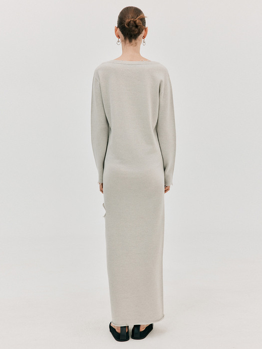 Cashmere Slit Knit Dress_Light Grey