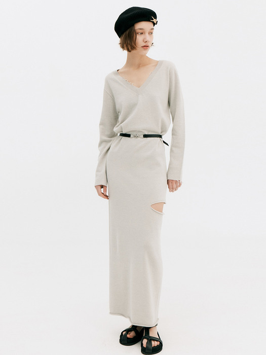 Cashmere Slit Knit Dress_Light Grey