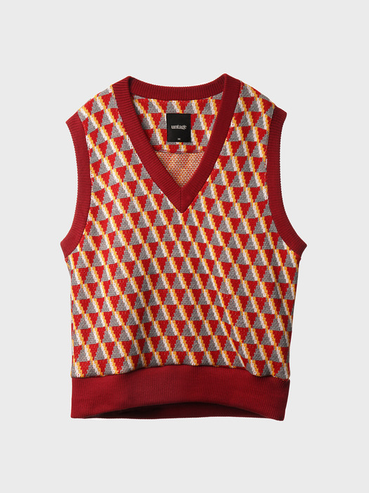 Geometric-Jacquard Oversized Sweater Vest[Red(UNISEX)]_UTW-FC16 
