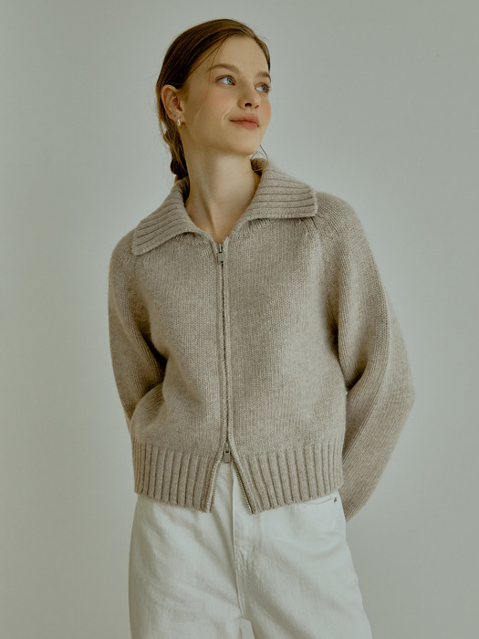 Buttering knit zip-up cardigan 3color