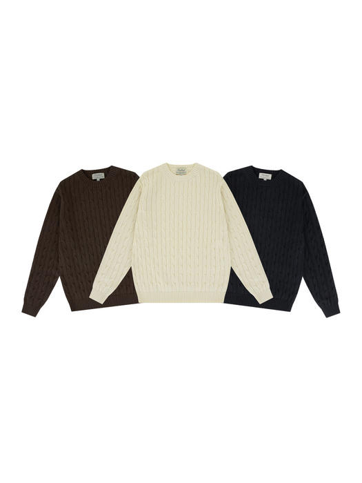 Cable crewneck sweater (Brown)