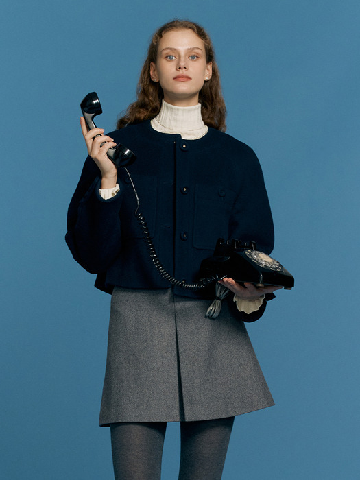 MAILI A-line wool skirt (Charcoal gray/Dark navy)