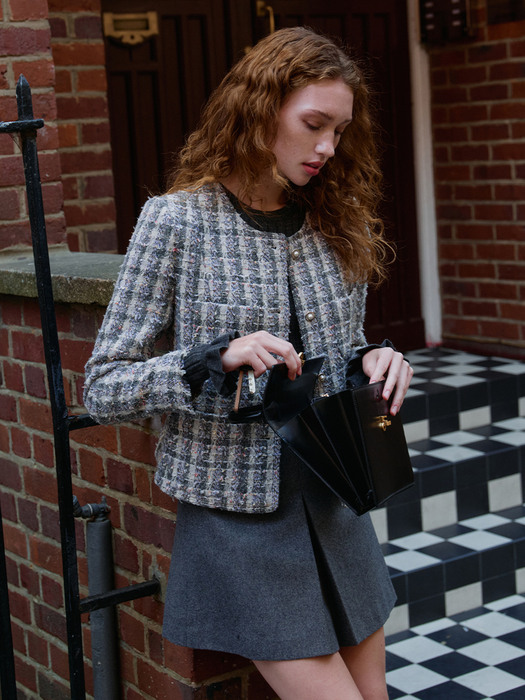 MAILI A-line wool skirt (Charcoal gray/Dark navy)