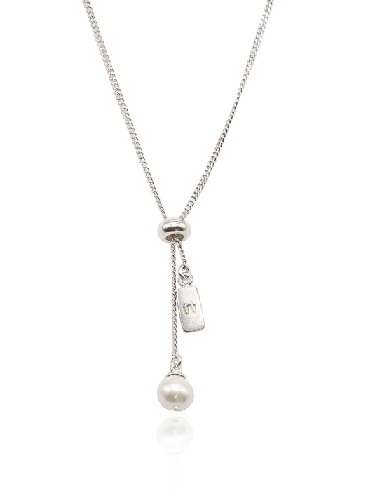 Pearl Tie Line Silver Necklace In411 [Silver]
