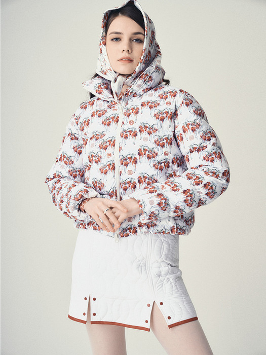 Frosty Hollyberries Print Down Jacket