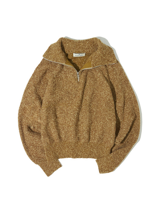 KN4214 Boucle zip-up knit_Golden brown