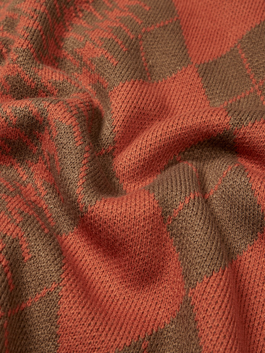 Argyle & hound check knit vest orange