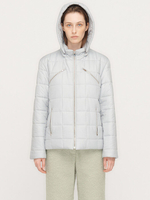 QUILTED ZIP POCKET HOODED JACKET, GRAY