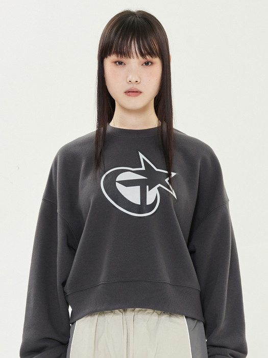 SPORTY LOGO CROP SWEAT SHIRT_CHARCOAL