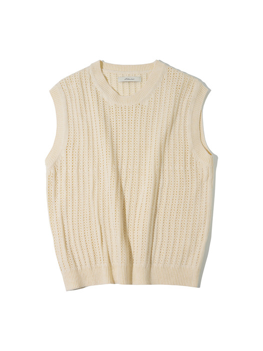 T20011 Hole round knit vest_Light beige