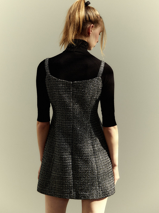 Sequin Tweed Mini Dress_Black