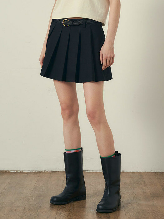 P3141 Pleats short skirt_Black