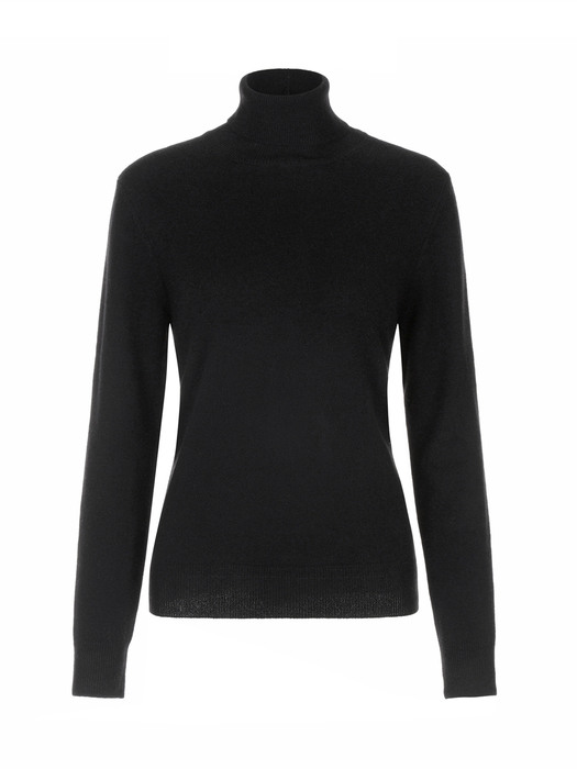 ROYAL Collection. Italy Cashmere 100% Back Logo Detail Turtle Neck Pullover Black