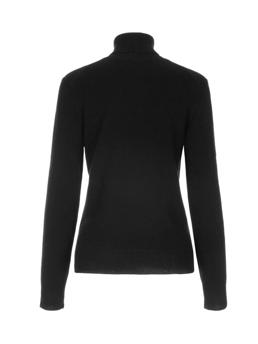 ROYAL Collection. Italy Cashmere 100% Back Logo Detail Turtle Neck Pullover Black