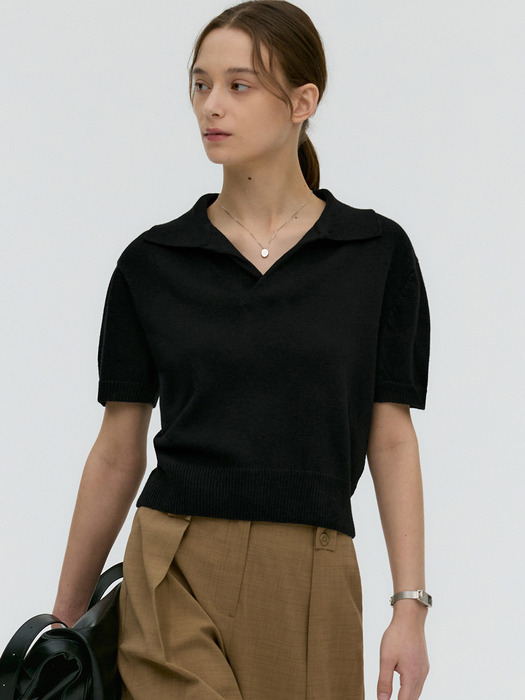 [From ITALY] 오픈 카라 반팔니트 MDKT046_5 Colors