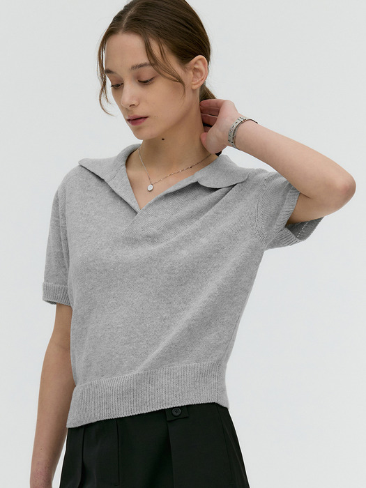 [From ITALY] 오픈 카라 반팔니트 MDKT046_5 Colors
