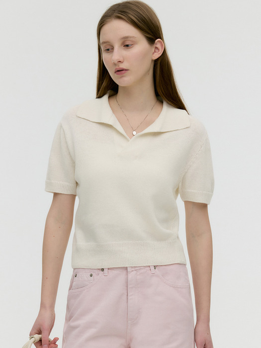 [From ITALY] 오픈 카라 반팔니트 MDKT046_5 Colors
