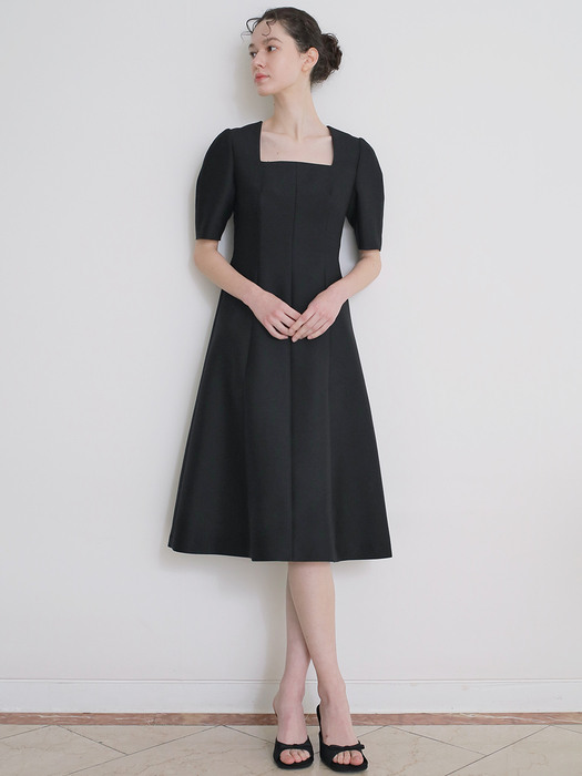 Mikado silk square-neck midi dress Black