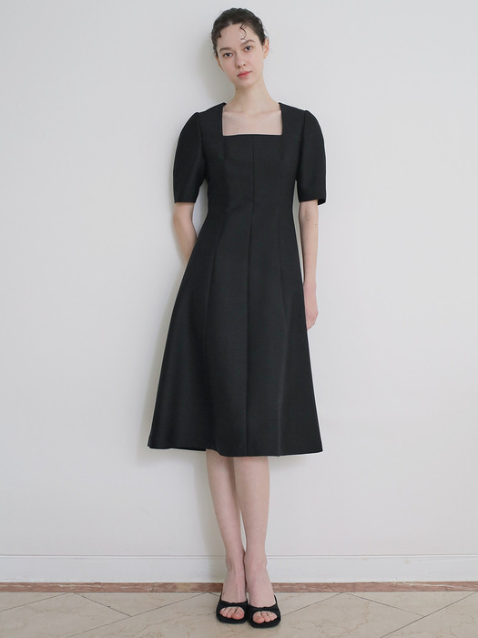 Mikado silk square-neck midi dress Black