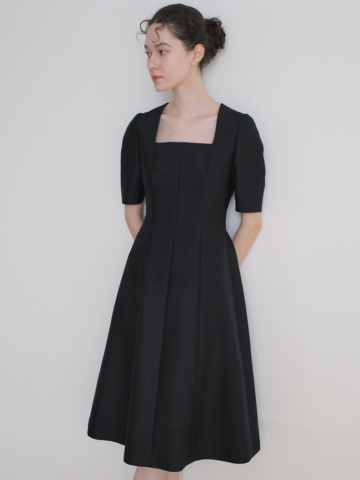 Mikado silk square-neck midi dress Black
