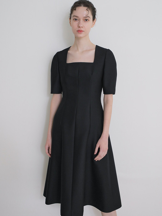 Mikado silk square-neck midi dress Black