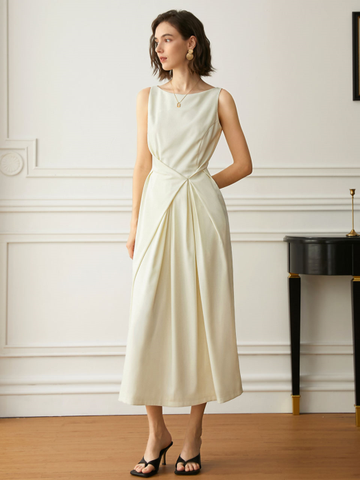 YY_Elegant pleated sleeveless dress