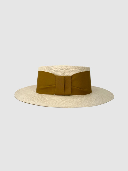 French Bold Ribbon Panama Hat Boater Olive