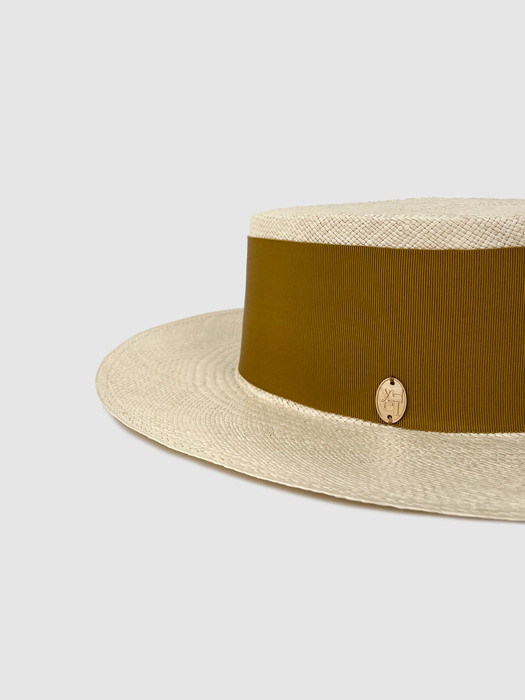 French Bold Ribbon Panama Hat Boater Olive