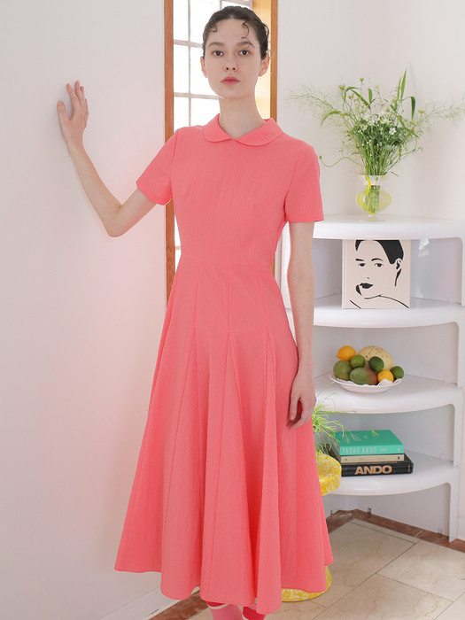 Cotton shirt midi dress Coral Pink