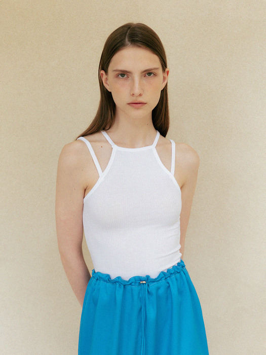 ribbed double strap top (white)