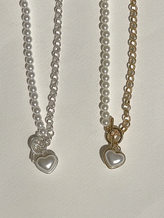 HEART PEARL CHAIN NECKLACE (2colors) AN223019