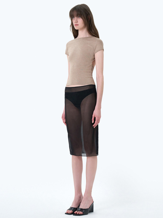 [SET] LISE METALIC YARN BACKLESS+TUBE TOP BEIGE