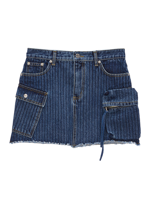 STRIPE CARGO DENIM MINI SKIRT IN BLUE