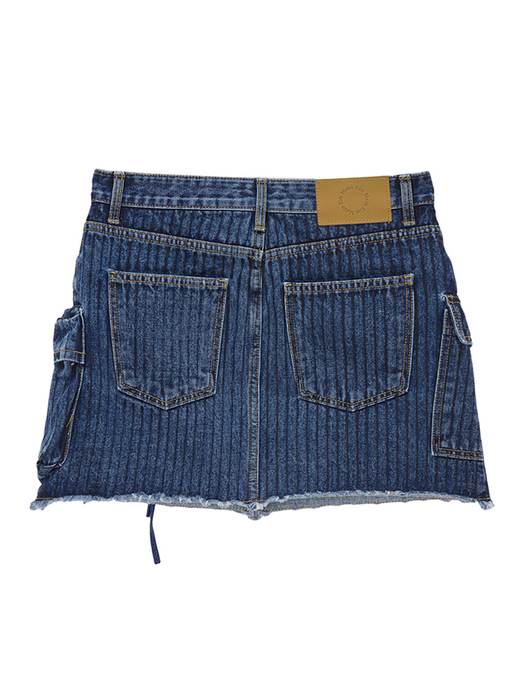 STRIPE CARGO DENIM MINI SKIRT IN BLUE