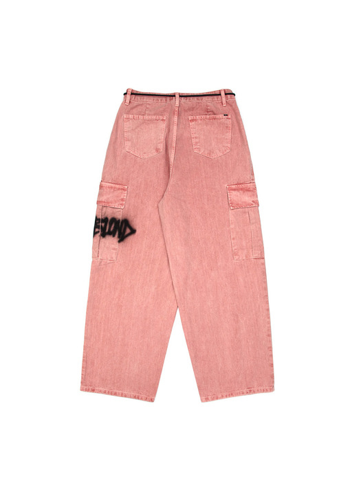 BBD Graffiti Logo Wide Denim Cargo Pants (Dusty Pink)