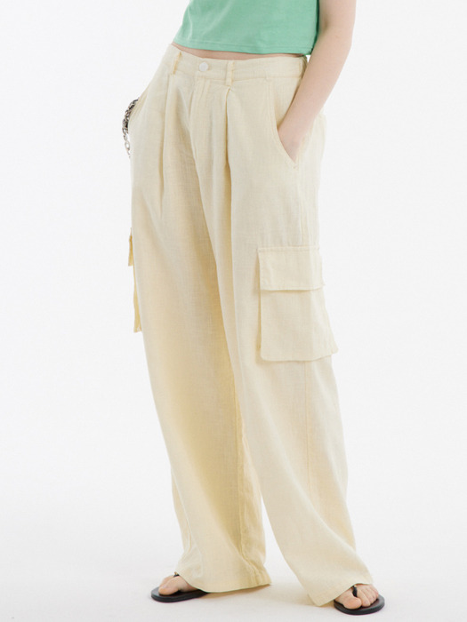 와이드핏 린넨 카고팬츠 베이지 _Wide Linen CAGO Pants Beige