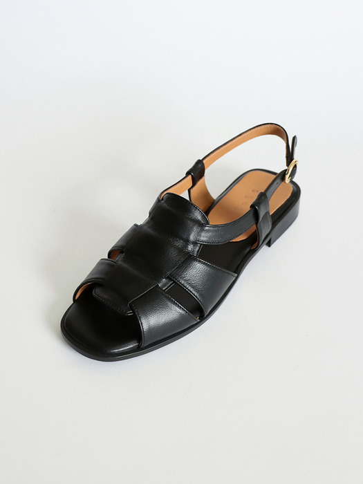 Open-Toe Fisherman Sandals . Black