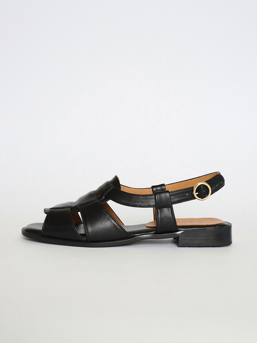 Open-Toe Fisherman Sandals . Black