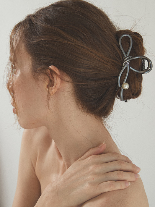 [단독] Pearl ribbon knot hair claw clip (6 colors)