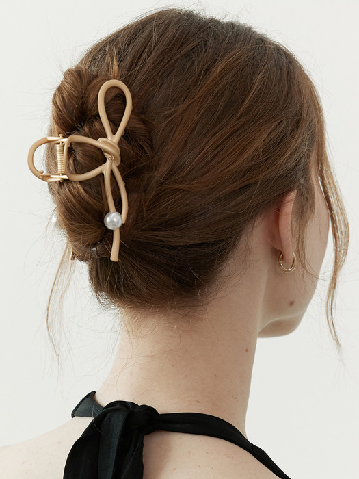 [New][단독][4colors] Pearl ribbon knot hair claw clip