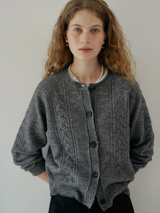 W Bokashi Wool Cable Cardigan_Fog Gray