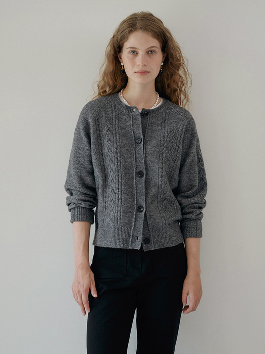 W Bokashi Wool Cable Cardigan_Fog Gray